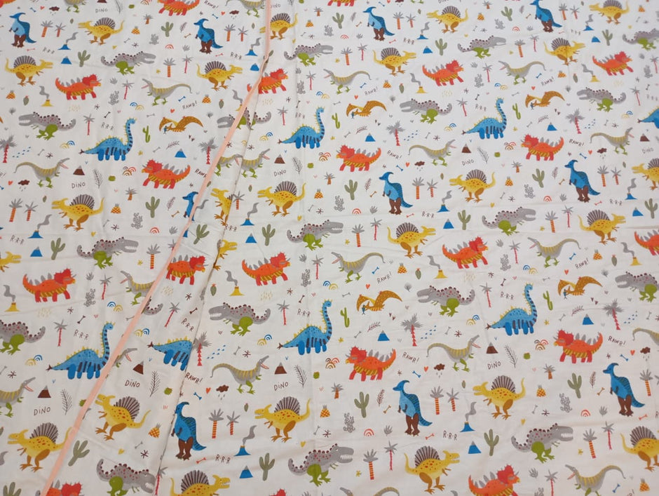 Dinosaur Adventure Muslin Cotton Dohar – Single Size (152 x 229 cm / 60 x 90 inch) | 100% Muslin Cotton | Lightweight AC Quilt