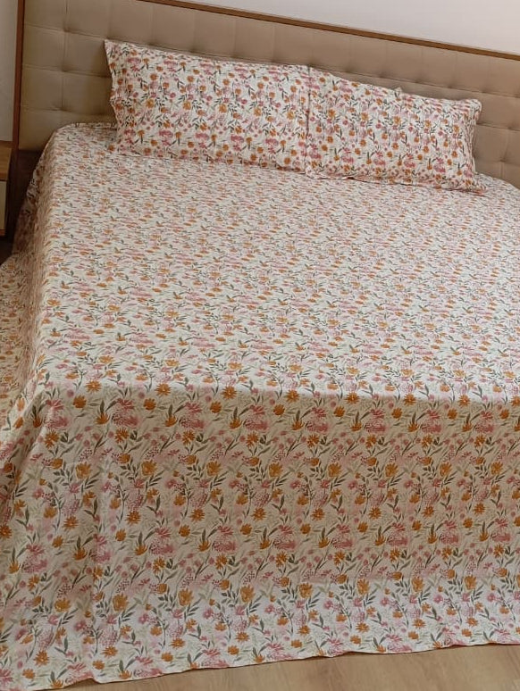 Wildflower Meadow Tencel Cotton Super King Size Bedsheet (274 x 274 cm) | 400 Thread Count | Includes 2 Pillow Covers
