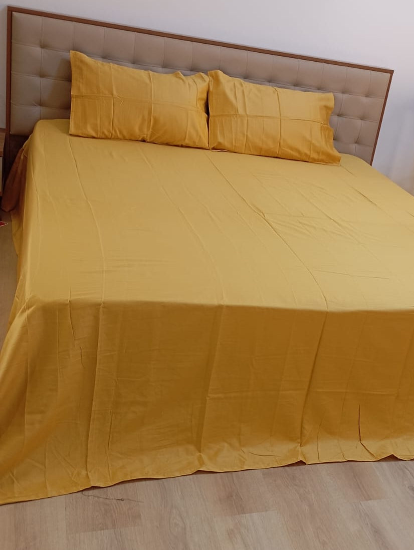 Mustard Solid – Super King Size Bedsheet (274 x 274 cm) | 100% Tencel Cotton | Includes 2 Pillow Covers