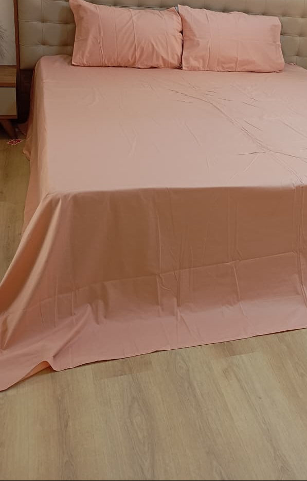 Super King Size Solid Peach Tencel Cotton Bedsheet (274 x 274 cm) | 400 Thread Count | Includes 2 Large Pillow Covers