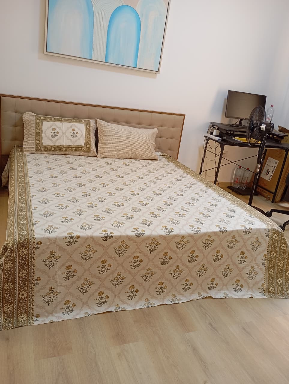 Golden Heritage Bloom – Super King Size Bedsheet (270 x 270 cm) | 100% Tencel Cotton | 400 Thread Count | Includes 2 Pillow Covers