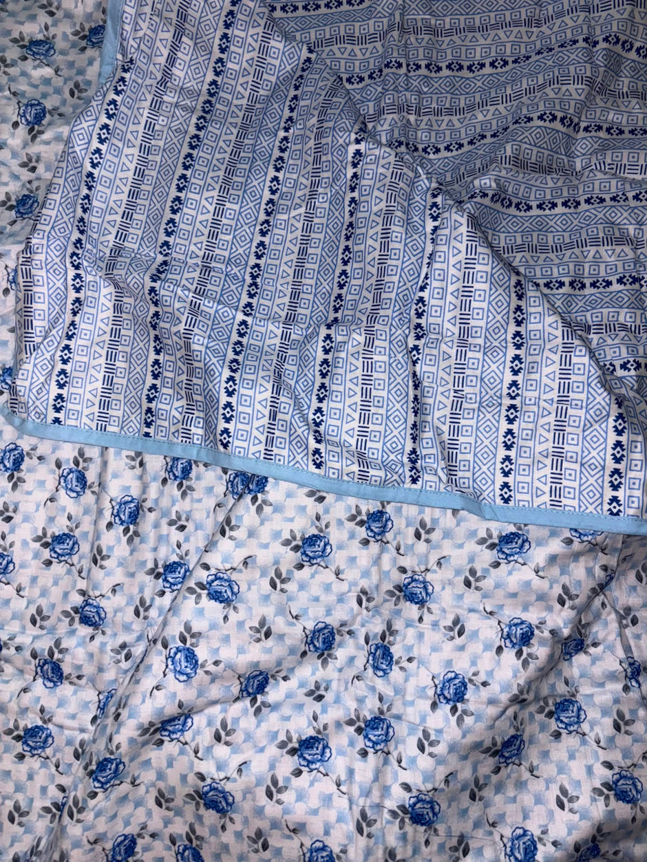Azure Bloom Muslin Cotton Dohar – Single Size - 1 Peice (152 x 229 cm / 60 x 90 inch) | 100% Muslin Cotton | Reversible | 1 Pc | Lightweight All-Weather AC Quilt