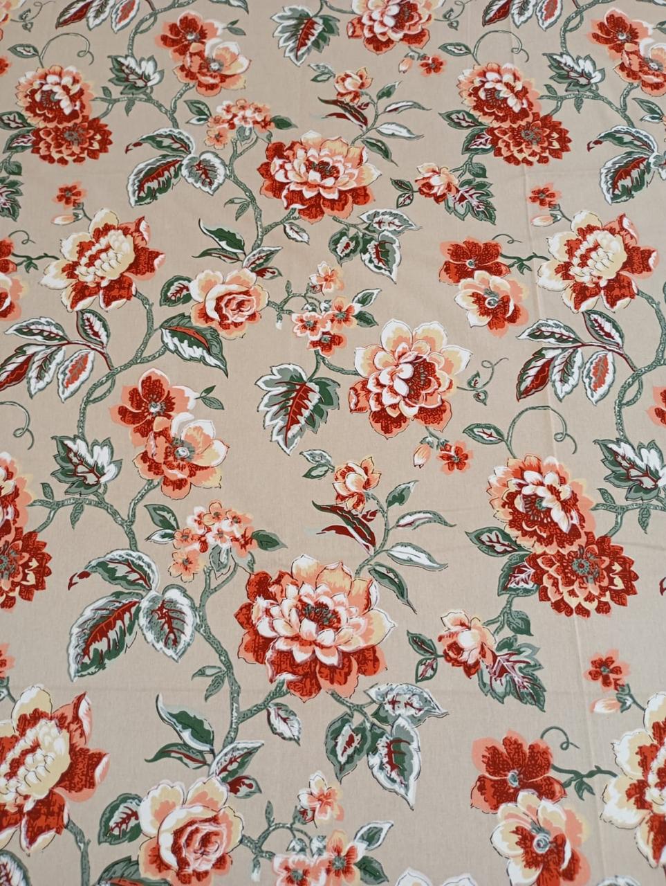 Rustic Coral Blossom Elegance – Super King XL Size Bedsheet (270 x 290 cm) | 100% Jaipuri Cotton | Includes 4 Pillow Covers