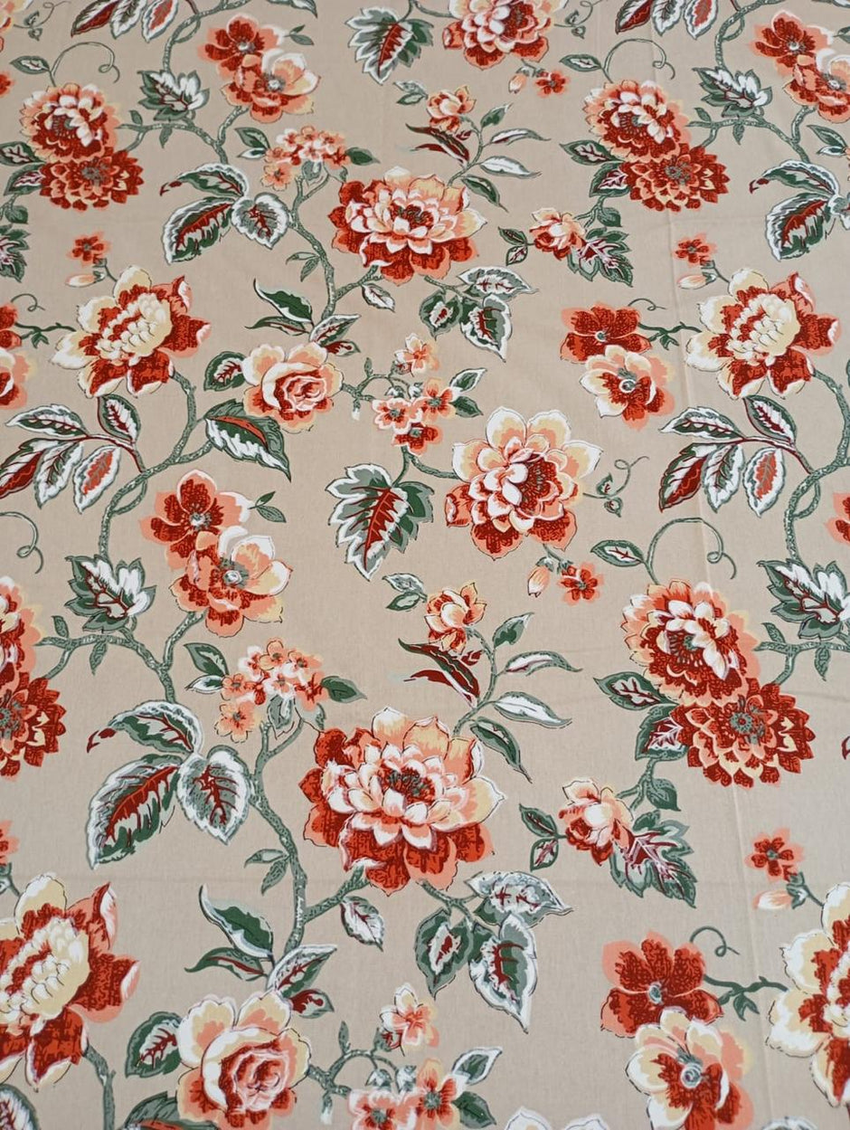 Rustic Coral Blossom Elegance – Super King XL Size Bedsheet (270 x 290 cm) | 100% Jaipuri Cotton | Includes 4 Pillow Covers