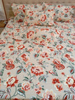 Rustic Coral Blossom Elegance – Super King XL Size Bedsheet (270 x 290 cm) | 100% Jaipuri Cotton | Includes 4 Pillow Covers