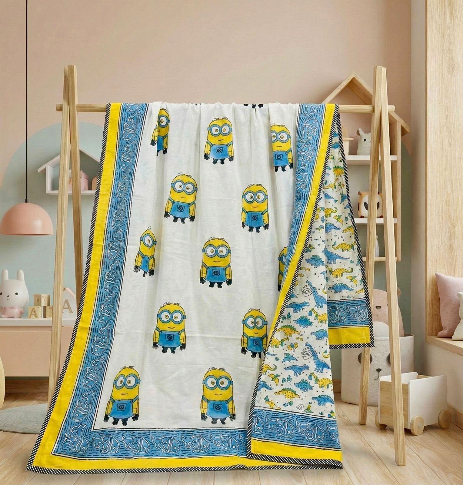 Minion Fun Reversible Muslin Cotton Kids Dohar – Single Size (60 x 90 inch / 150 x 220 cm) | 100% Muslin Cotton | 1 Piece