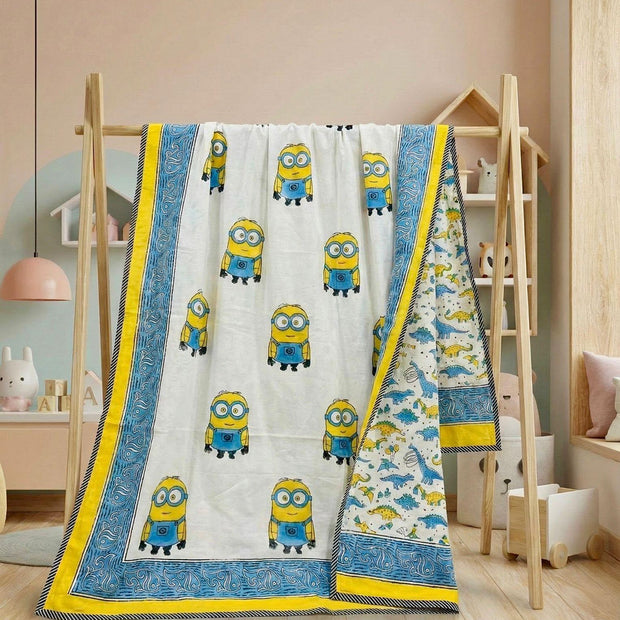Minion Fun Reversible Muslin Cotton Kids Dohar – Single Size (60 x 90 inch / 150 x 220 cm) | 100% Muslin Cotton | 1 Piece