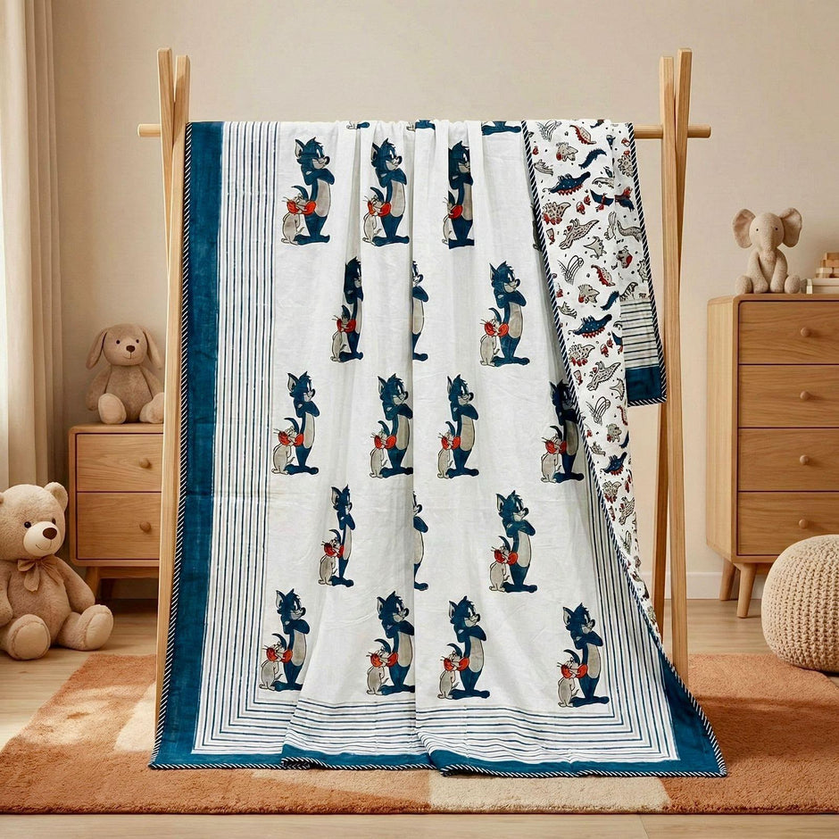 Tom & Jerry Adventures Reversible Muslin Cotton Kids Dohar – Single Size (60 x 90 inch / 150 x 220 cm) | 100% Muslin Cotton | 1 Piece