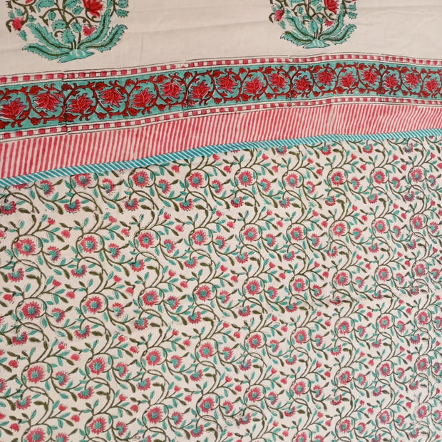 Coral Blossom Reversible Muslin Cotton Dohar Pair – Single Bed (152 x 229 cm / 60 x 90 inches) | 100% Muslin Cotton | Reversible Hand Block Print | Pair of 2 Single Dohars