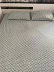 Sage Trellis Pure Cotton Bedsheet Set – Queen Size (240 × 270 cm) | 3-Piece Bedding Set