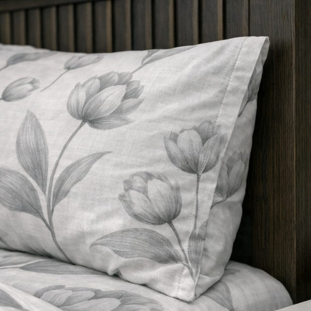 Silver Bloom Pure Cotton Bedsheet Set – Queen Size (240 × 270 cm) | 3-Piece Bedding Set