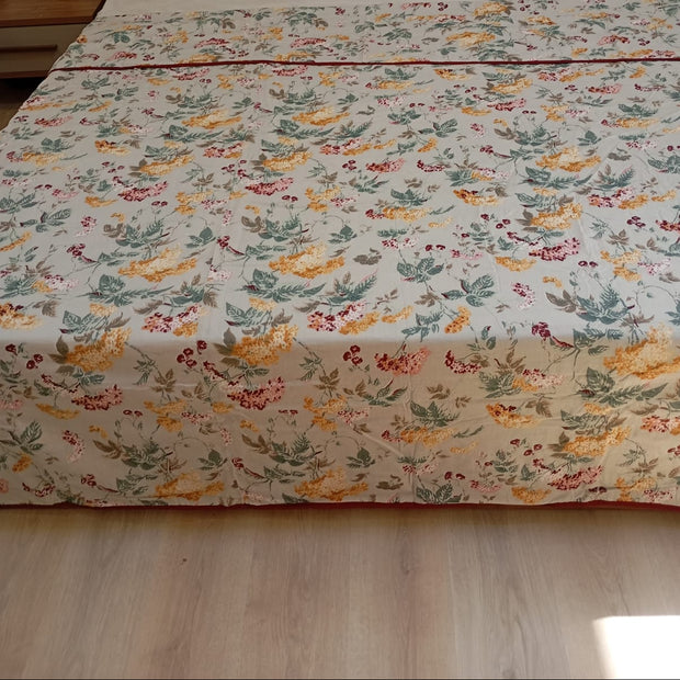 Soft Yellow Beige Botanical Bloom Muslin Cotton Dohar – King Size (220 × 240 cm) | 100% Muslin Cotton | 1 Piece