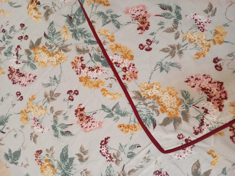 Soft Yellow Beige Botanical Bloom Muslin Cotton Dohar – King Size (220 × 240 cm) | 100% Muslin Cotton | 1 Piece