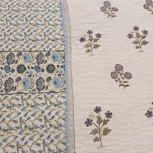 Jaipuri Lavender Meadow Reversible Quilted Bedspread – Standard King Size (90 x 102 Inches / 229 x 259 cm) | 3-Piece Set | 2 Quilted Pillow Covers