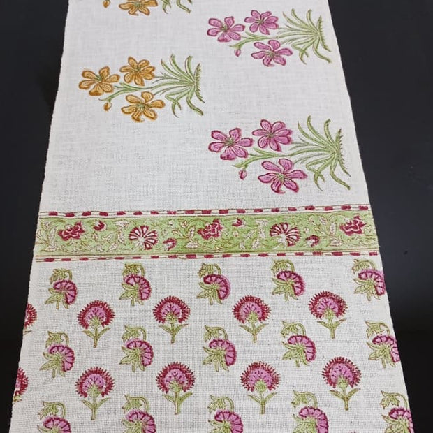 Royal Meadow Blossom Jaipuri Table Runner – 185 × 35 cm | 100% Pure Cotton | Hand Block Printed