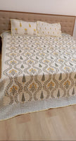 Aavira — Mustard Vine Reversible Quilted Bedspread | Jaipuri Cotton | Standard King Size | Double-Sided Printed Design | 2 Pillow Covers | Set