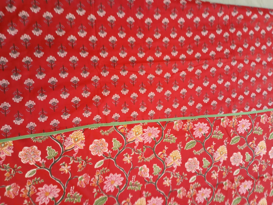 Crimson Noor Ajrakh Dohar – Standard King Size (229 x 259 cm / 90 x 102 inches) | Lightweight Cotton Dohar | Reversible Floral Design
