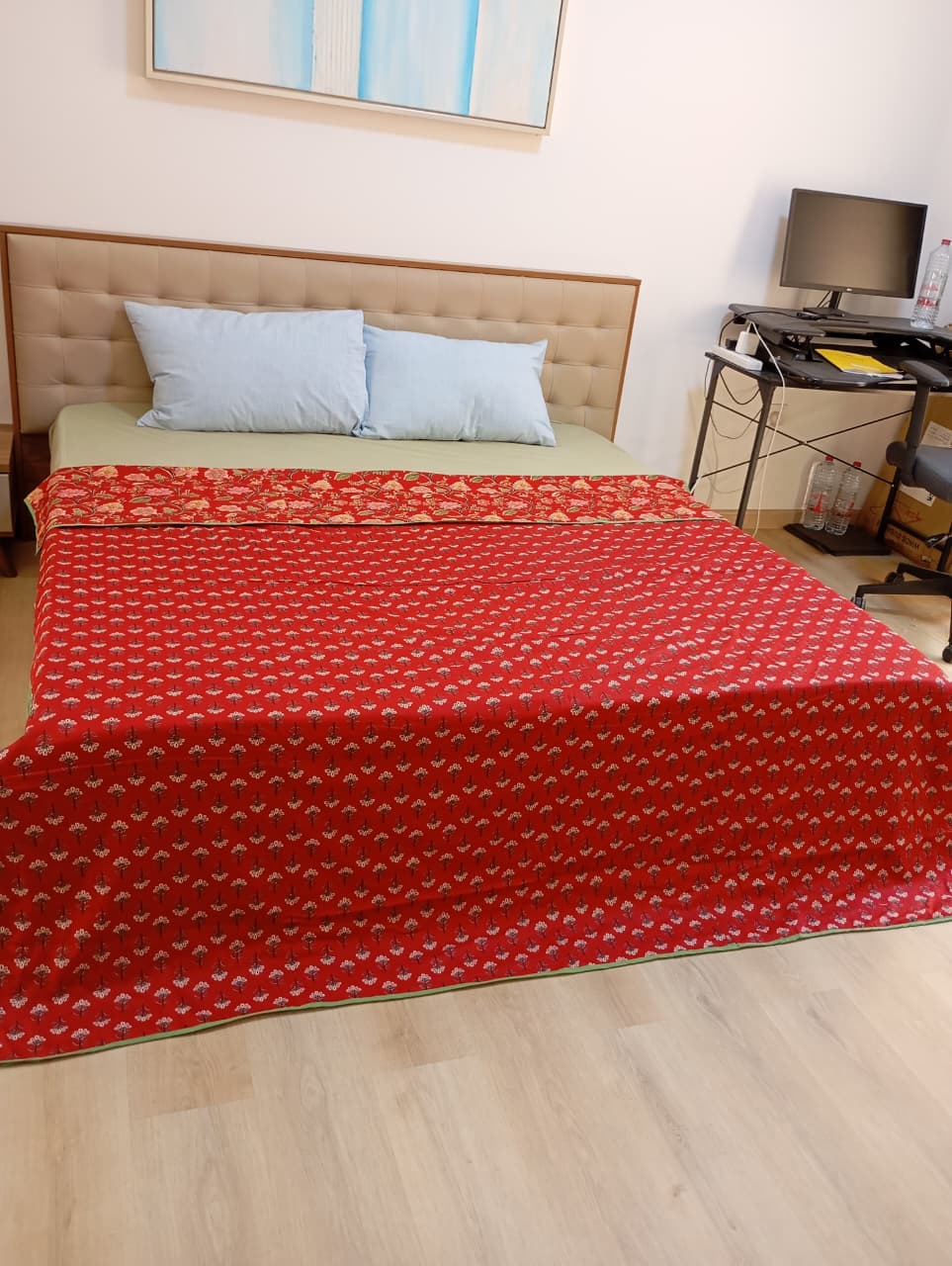 Crimson Noor Ajrakh Dohar – Standard King Size (229 x 259 cm / 90 x 102 inches) | Lightweight Cotton Dohar | Reversible Floral Design