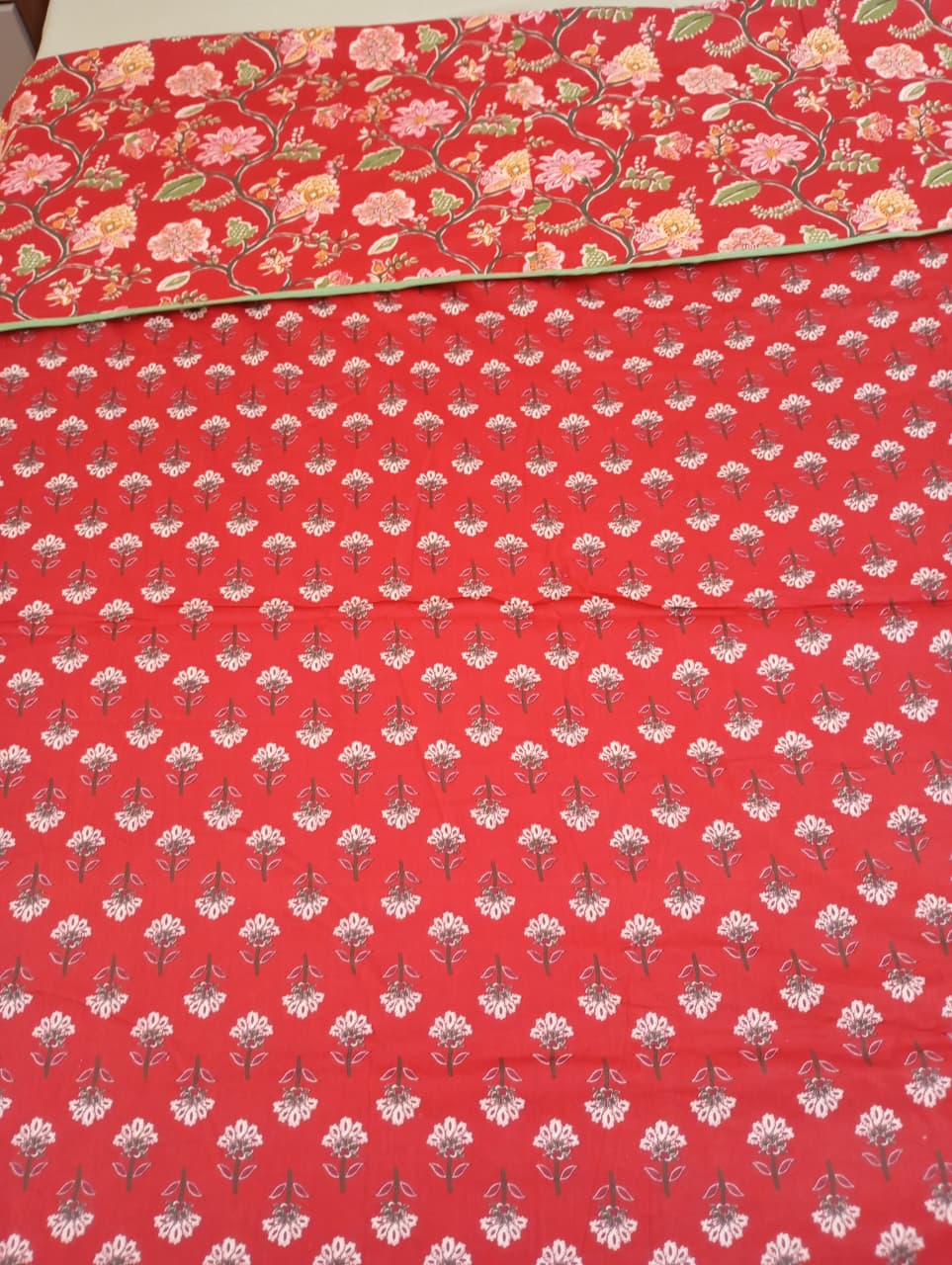 Crimson Noor Ajrakh Dohar – Standard King Size (229 x 259 cm / 90 x 102 inches) | Lightweight Cotton Dohar | Reversible Floral Design