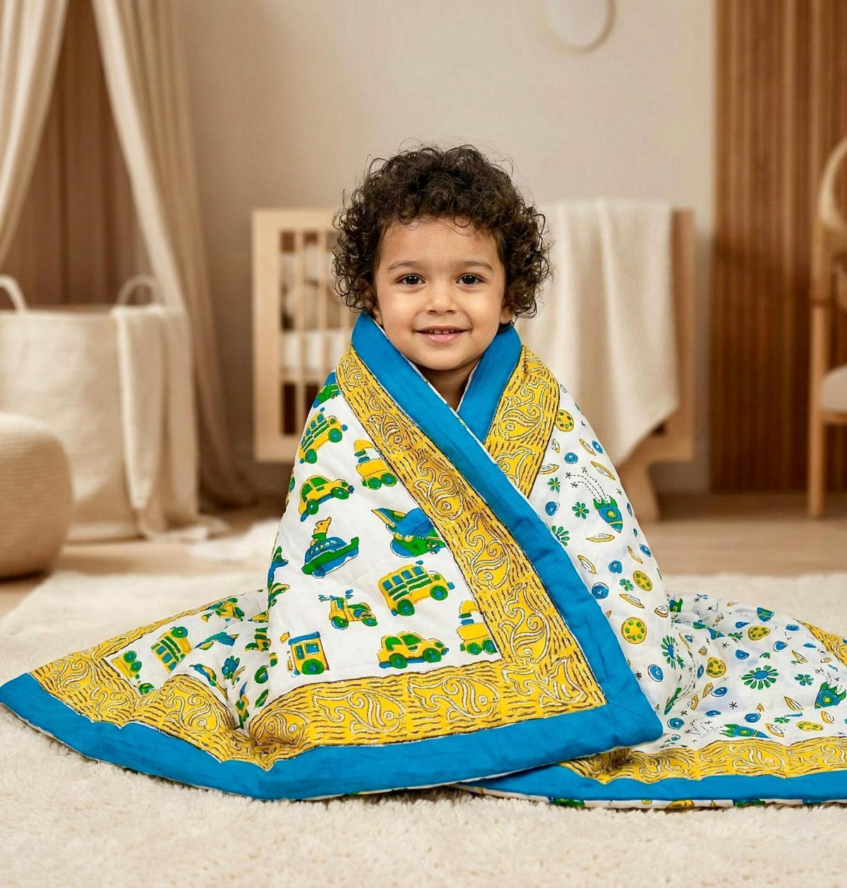 Rocket Ride Reversible Kids Razai Blanket – Single Size | 2-Sided Kids Razai | 55 × 85 Inches | 1 Piece | Dry Clean Only