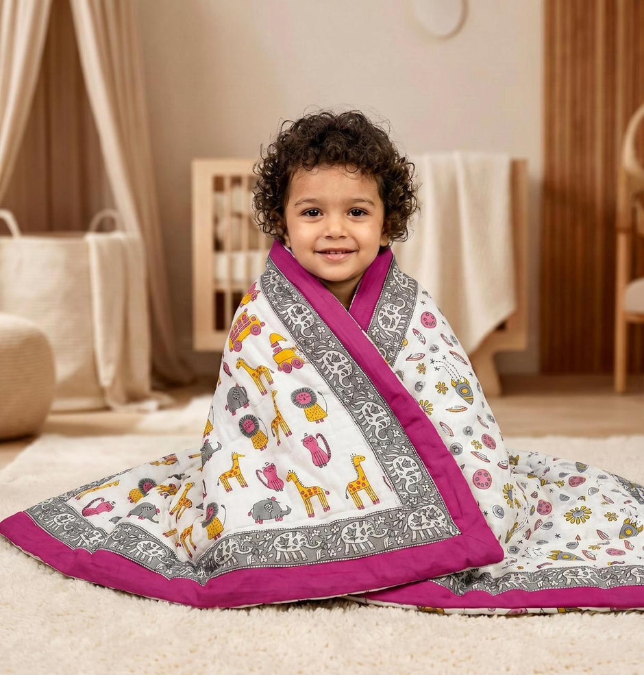 Safari Storybook Reversible Kids Razai – Single Kids Size (55 × 85 inches) | 1 Piece