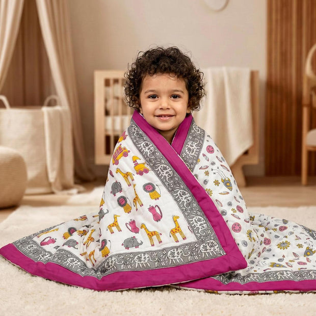 Safari Storybook Reversible Kids Razai – Single Kids Size (55 × 85 inches) | 1 Piece