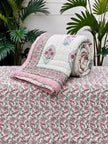 Gulab Bagh Reversible Floral Cotton Razai – Single Size (55 × 85 inches / 140 × 216 cm) | Hand-Quilted | 1 Piece