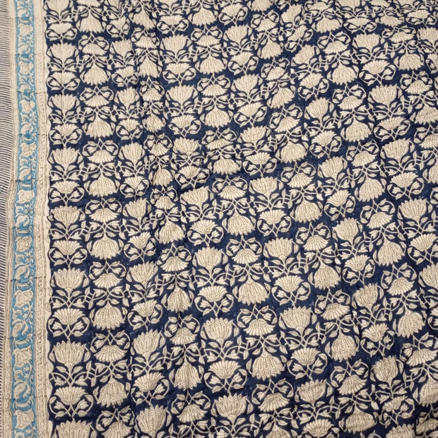 Indigo Lotus Garden –King Size Muslin Cotton Reversible Razai | Surgical Cotton Filling | Hand Stitched | 1 Piece | Dry Clean Only