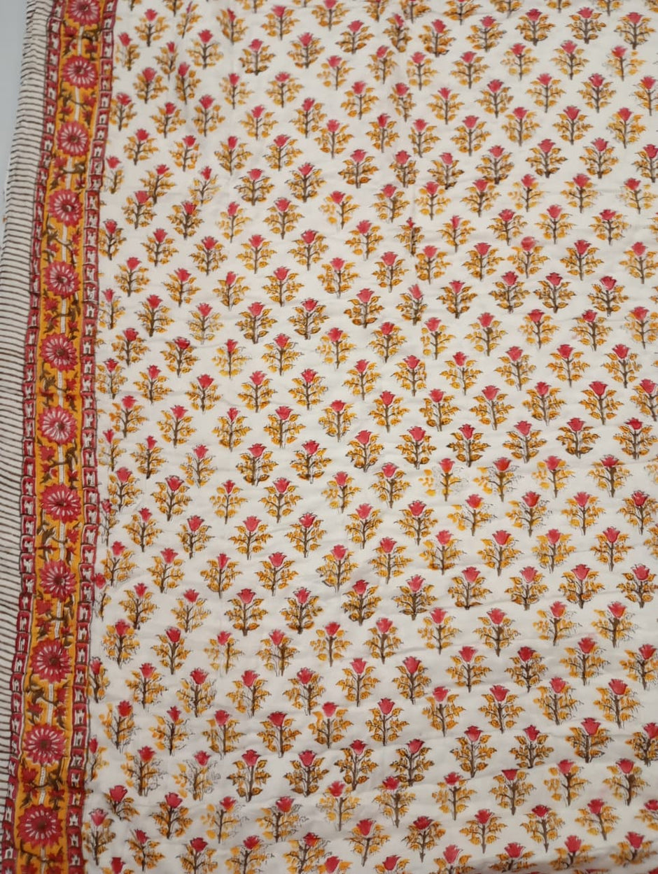 Marigold Rosewood Bloom – King Size Muslin Cotton Razai | Surgical Cotton Filling | Hand Stitched | 1 Piece | Dry Clean Only