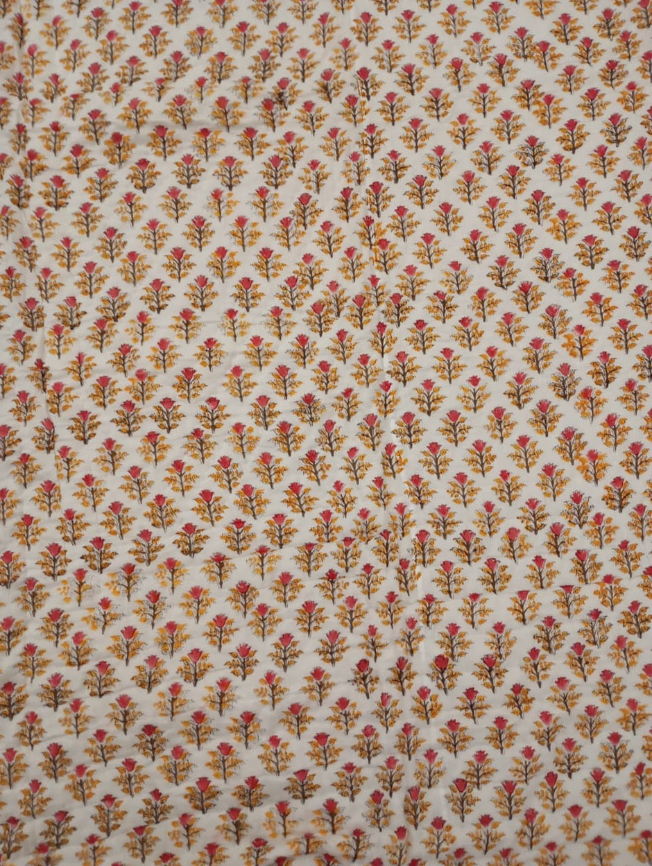 Marigold Rosewood Bloom – King Size Muslin Cotton Razai | Surgical Cotton Filling | Hand Stitched | 1 Piece | Dry Clean Only