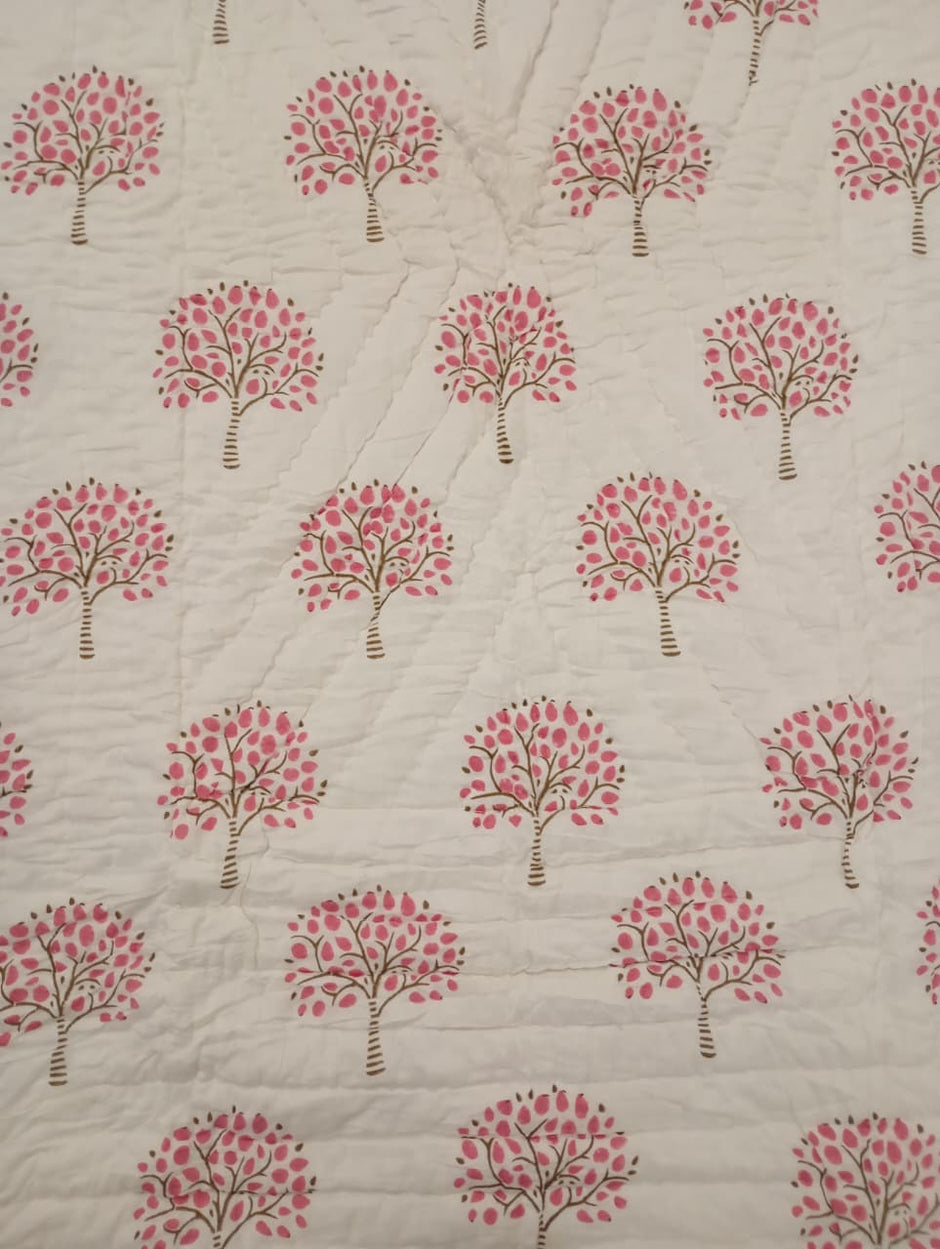 Gulabi Bagh – Single Size Floral Cotton Razai | Hand-Quilted | Reversible Floral Print | 1 Piece