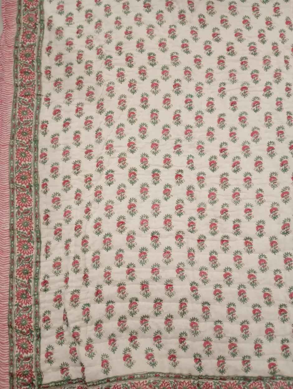 Gulabi Bagh – Single Size Floral Cotton Razai | Hand-Quilted | Reversible Floral Print | 1 Piece