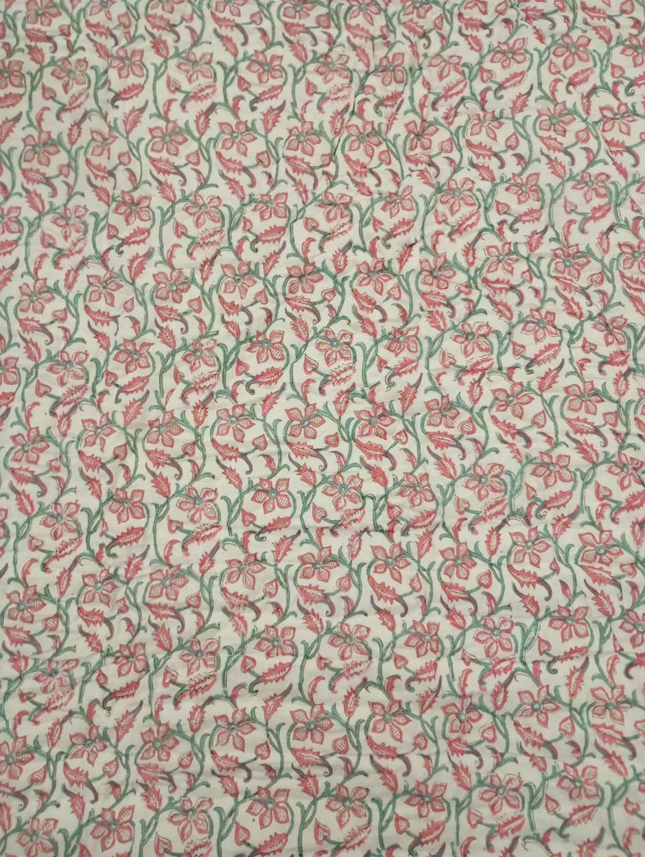 Gulab Bagh Reversible Floral Cotton Razai – Single Size (55 × 85 inches / 140 × 216 cm) | Hand-Quilted | 1 Piece