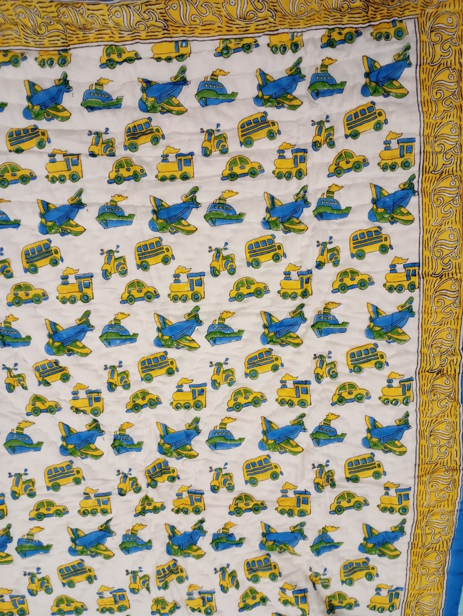 Rocket Ride Reversible Kids Razai Blanket – Single Size | 2-Sided Kids Razai | 55 × 85 Inches | 1 Piece | Dry Clean Only