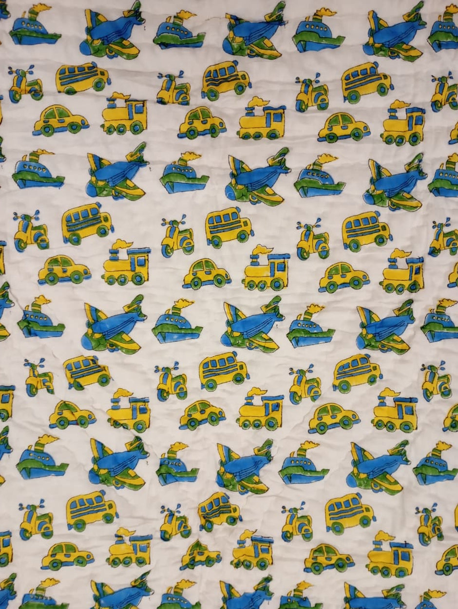 Rocket Ride Reversible Kids Razai Blanket – Single Size | 2-Sided Kids Razai | 55 × 85 Inches | 1 Piece | Dry Clean Only
