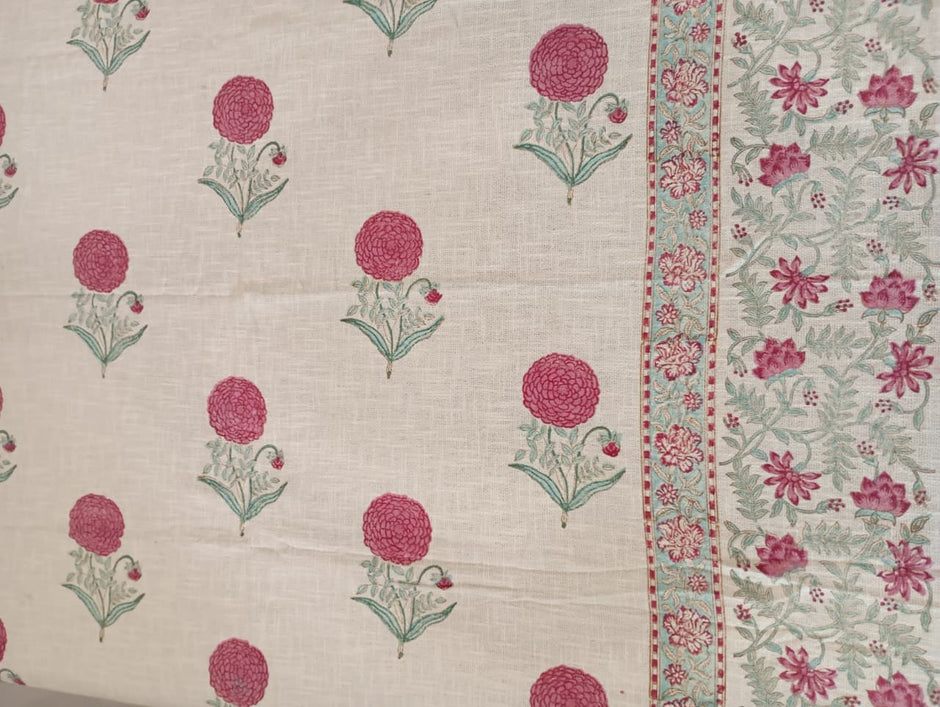 Gul Bahar Jute Slub Cotton Block Printed Multi-Use Throw – 175 × 130 cm | Sofa Throw, Table Cloth | Decorative Home Layer