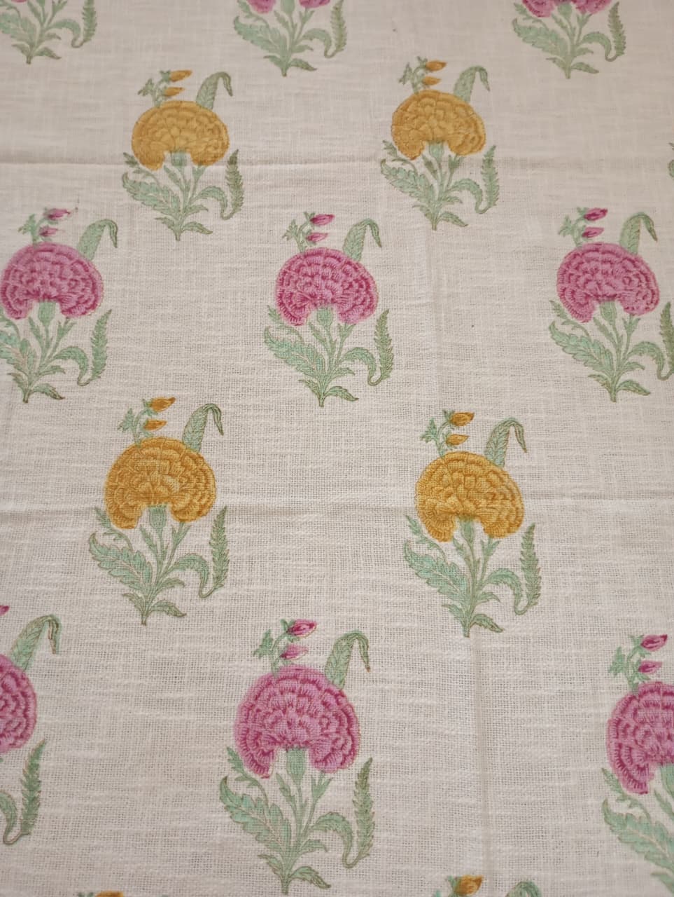 Gulabi Marigold Jute Slub Cotton Block Printed Multi-Use Throw – 175 × 130 cm | Sofa Throw, Table Cloth & Decorative Home Layer