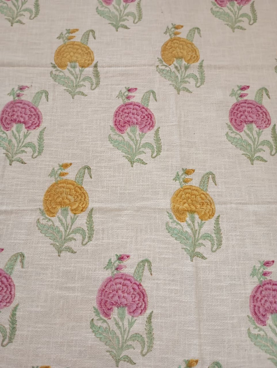 Gulabi Marigold Jute Slub Cotton Block Printed Multi-Use Throw – 175 × 130 cm | Sofa Throw, Table Cloth & Decorative Home Layer