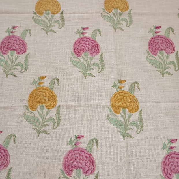 Gulabi Marigold Jute Slub Cotton Block Printed Multi-Use Throw – 175 × 130 cm | Sofa Throw, Table Cloth &amp; Decorative Home Layer