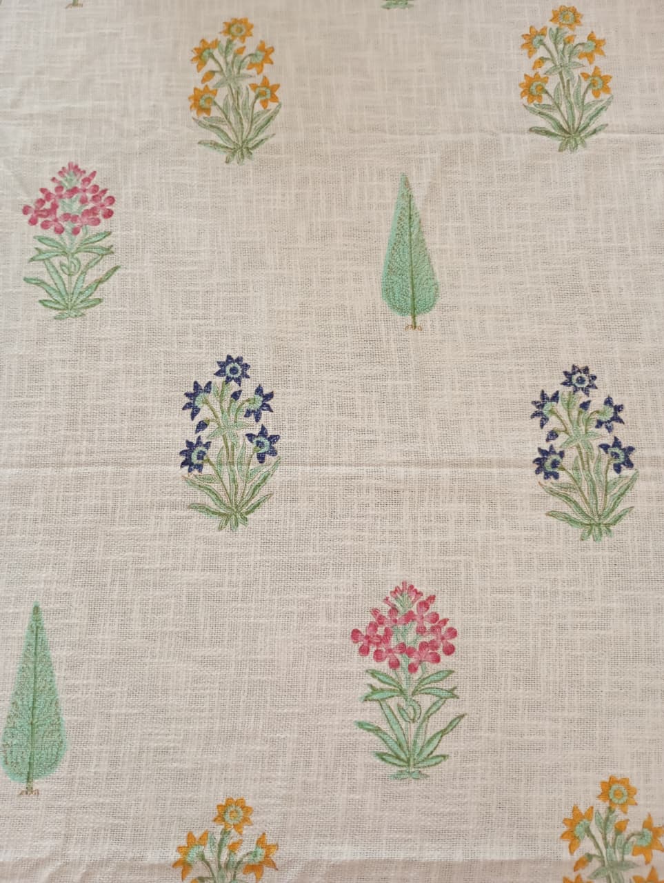 Meadow Bloom Jute Slub Cotton Block Printed Multi-Use Throw – 175 × 130 cm | Sofa Throw, Table Cloth & Decorative Home Layer
