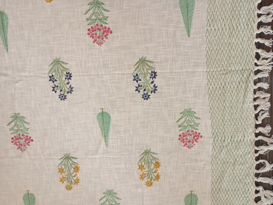 Meadow Bloom Jute Slub Cotton Block Printed Multi-Use Throw – 175 × 130 cm | Sofa Throw, Table Cloth & Decorative Home Layer