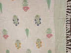 Meadow Bloom Jute Slub Cotton Block Printed Multi-Use Throw – 175 × 130 cm | Sofa Throw, Table Cloth & Decorative Home Layer