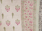 Gulab Leaf Garden Jute Slub Cotton Block Printed Multi-Use Throw – 175 × 130 cm | Sofa Throw, Table Cloth & Decorative Home Layer