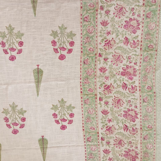Gulab Leaf Garden Jute Slub Cotton Block Printed Multi-Use Throw – 175 × 130 cm | Sofa Throw, Table Cloth &amp; Decorative Home Layer