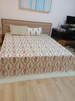Heritage Bloom Elegance – Super King Size Bedsheet (270 × 270 cm) | Traditional Block Print | 2 Pillow Covers