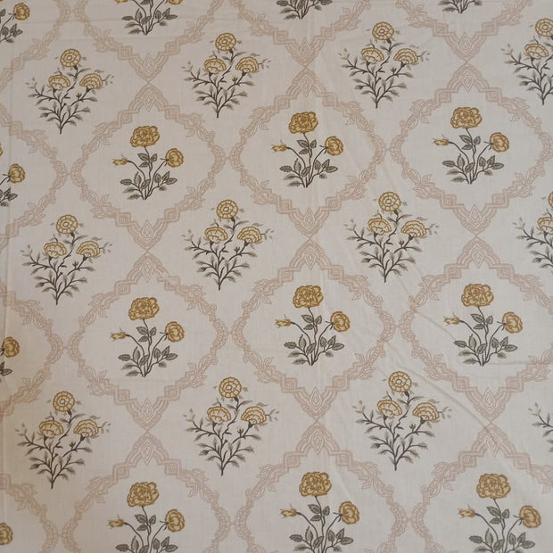 Golden Heritage Bloom – Fitted Bedsheet (210 × 200 cm) | 100% Tencel Cotton | 400 Thread Count | Includes 2 Pillow Covers