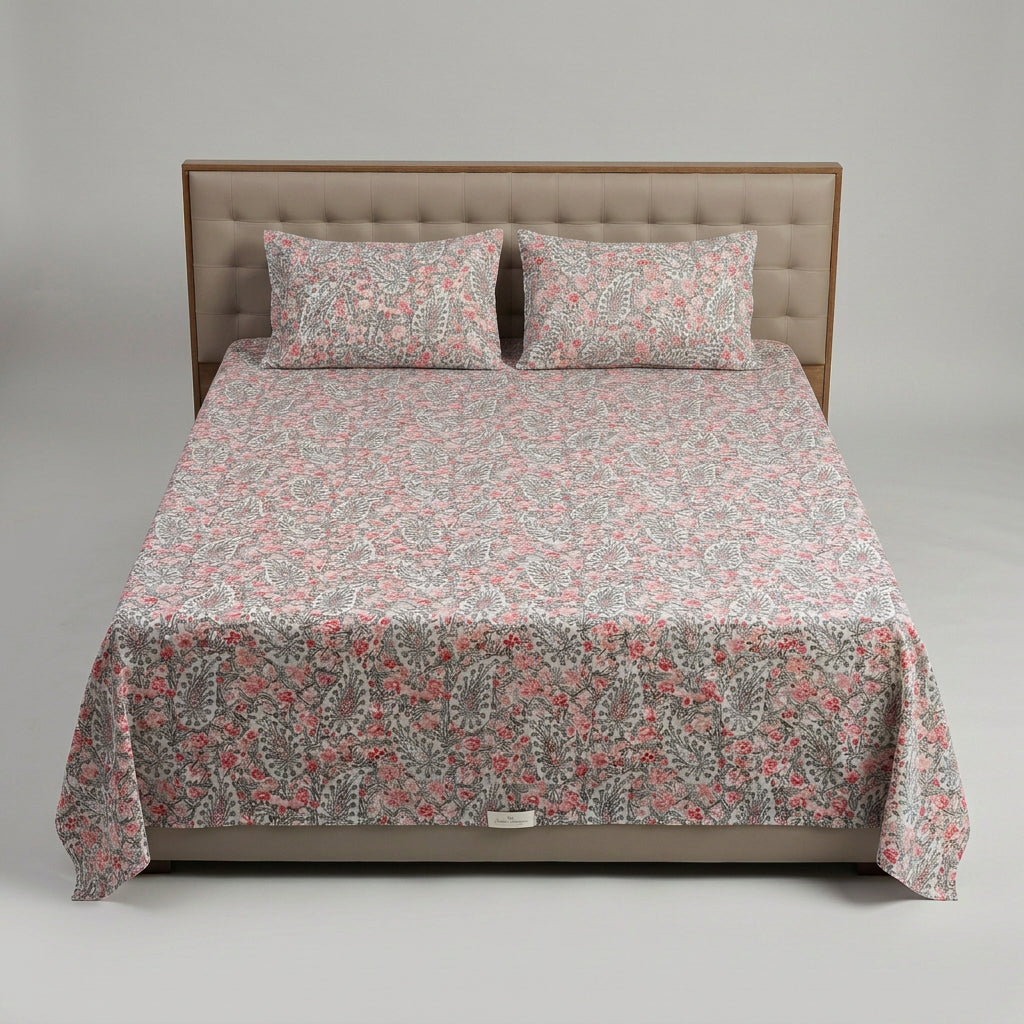 Rosewood Paisley Elegance – Super King Size Bedsheet (270 × 270 cm) | Floral Paisley Print | 3-Piece Set