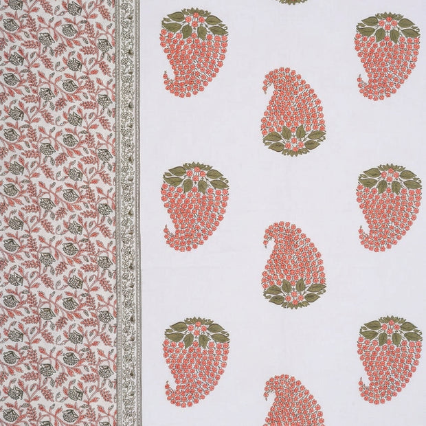 Coral Blossom Heritage – Super King Size Fitted Bedsheet (210 × 200 cm) | Cotton | 30 cm Depth | Includes 2 Pillow Covers