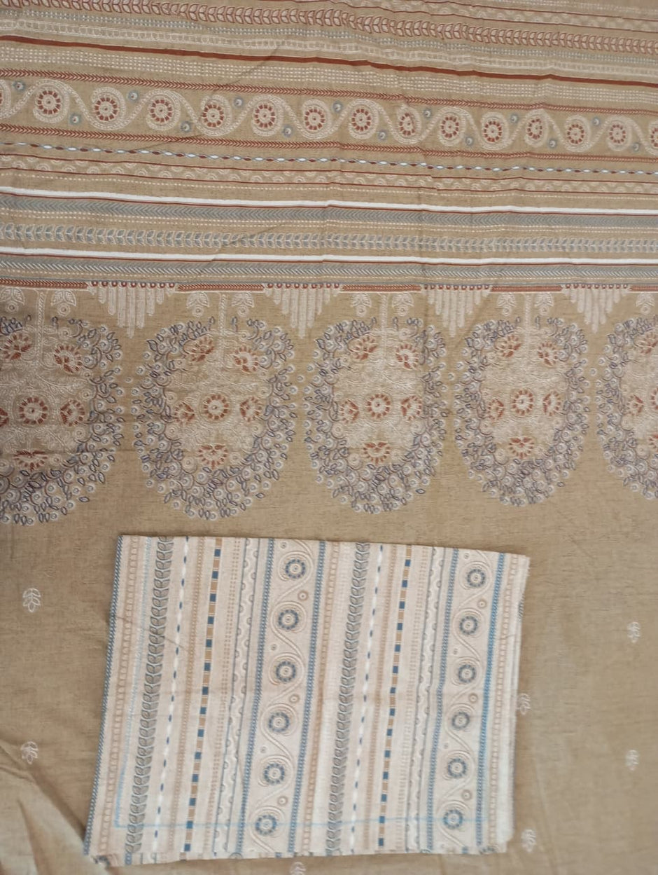 Sandstone Heritage Medallion – Fitted Bedsheet (210 × 200 cm) | 100% Percale Cotton | 400 Thread Count