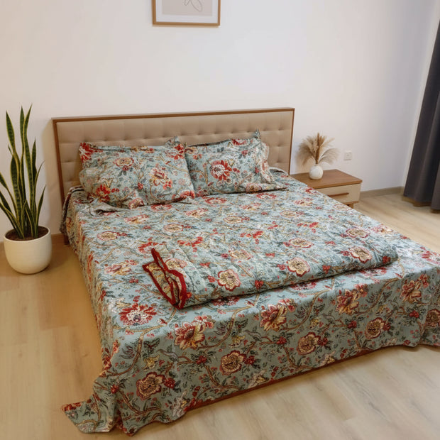 King Size Malmal Muslin Cotton Razai Blanket | Hand-Stitched | Organic Cotton Filling | Dry Clean only